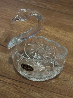Vintage Clear Crystal Swan Duck - Nut Candy Trinket Dish Figure Centerpiece