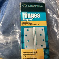 Satin nickel finish door hinges. 4 inches. 36 pairs. Brand new still in box.