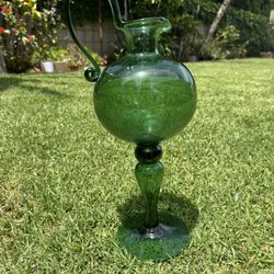 Vintage Antique 1900s Green blown Empoli Glass Jug 