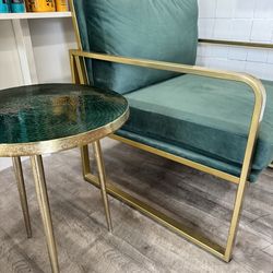 Accent Armchair Green Emerald Gold Waiting Room Chair