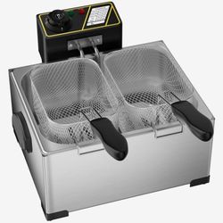 5.3Qt Electric Deep Fryer, 3 Baskets Stainless Steel Oil Fryer, Adjustable Temperature Control