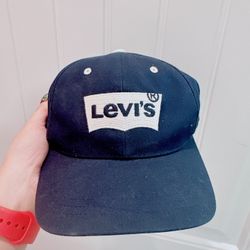 Levis Hat Cap Strapback Navy Blue Denim Jeans Tab Leather Strap Adjustable/NWT