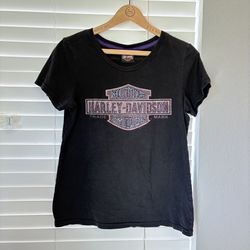 Harley Davidson Motor Cycle T-Shirt Short Sleeve Top Rhinestone Bling Women’s M