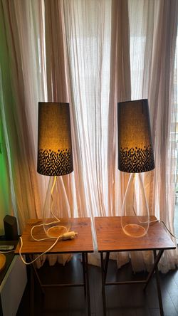 Pair of Table Lamps with Black Patterned Shades