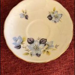 Queen Anne Blue Floral Bone China Tea Cup Saucer