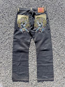 Gold Skull Christian Audigier Ed Hardy Denim
