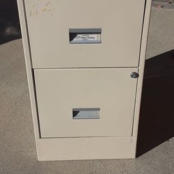 Two Draw Metal Filing Cabinet Good Condition with frames and hanging folders  29"h x 15"w x 18"d