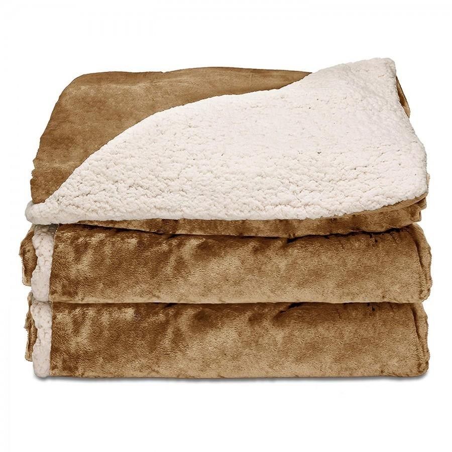 Sunbeam Heated Throw Blanket | Reversible Sherpa/Royal Mink, 3 Heat Settings, Honey