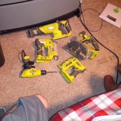 18volt RYOBI  CORDLESS... SAWZALL,  NAIL GUN , STAPLE GUN ,  SAW.  AND  DRILL WITH CORD...   TOOLS ONLY