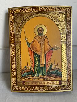 Orthodox Icon Painting on Wood Panel Depicting Saint Nicholas of Mozhaysk
