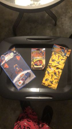 NEW Superman cake candle, gift bags, and car sticker. Zoom up on pic for details
