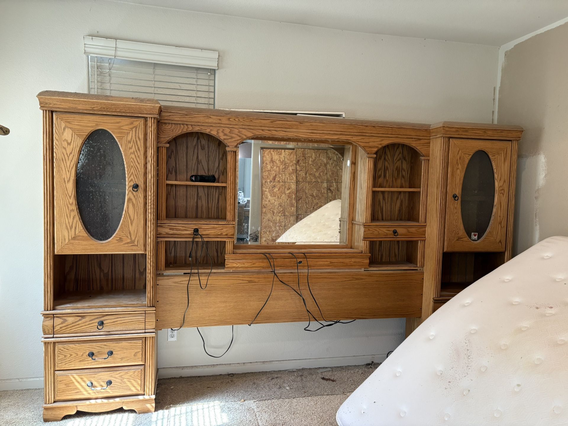 Cal King Oak headboard and mattress base