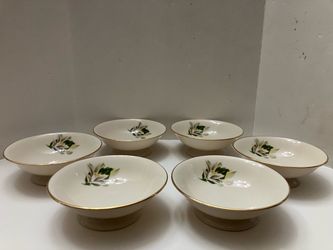 6 Fine Arts China Orange Blossom Gardenia Berry Dessert Bowl Set Ivory Gold Trim new