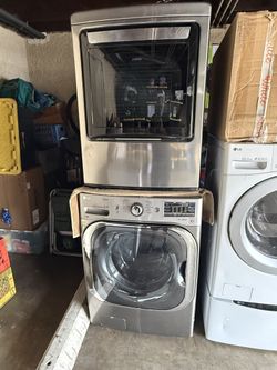 Washer and Dryer. They are not Stackable. We stack for picture SEE PICTURE. This has been Storage