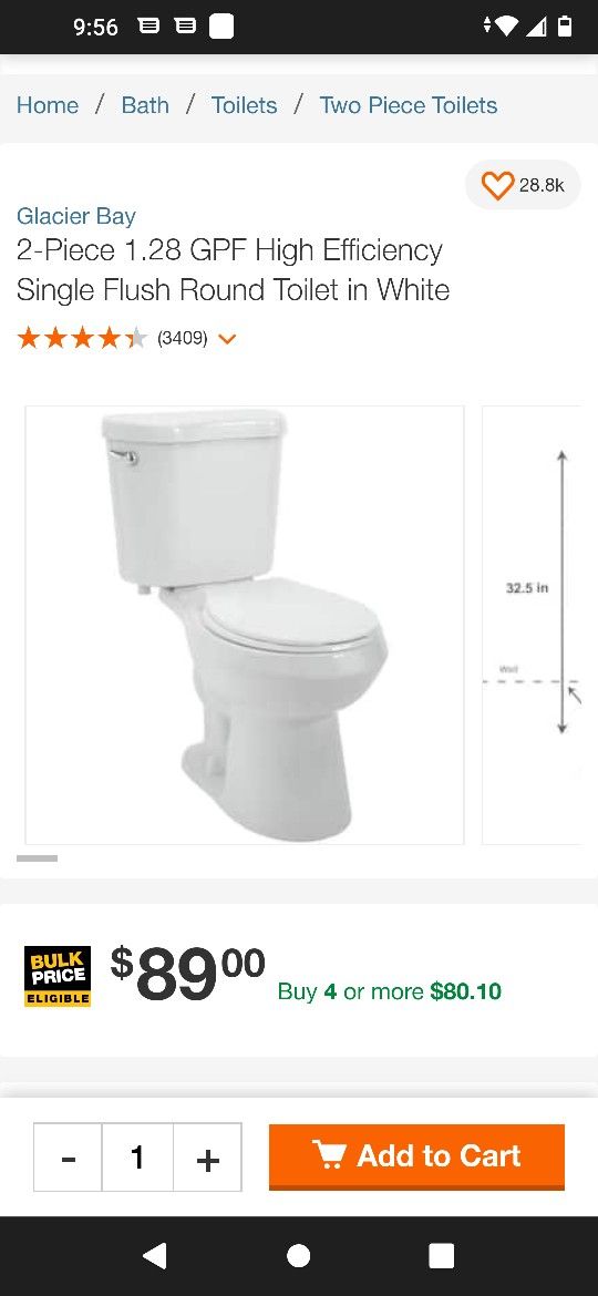 Glacier Bay 2pc. Round Bowl White Toilet