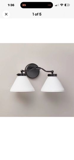 Light fixture Reeded Milk Glass 2-Bulb Vanity Wall Sconce Black Finish - Hearth & Hand farmhouse