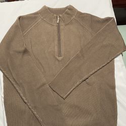 Luciano Visconti Men’s Taupe quarter zip luxury 2X-Large Shirt long sleeve Brown Sweater