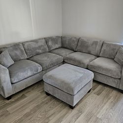 Brand New Sectional 4 Pcs Corduroy Fabric Grey $599 FREE LOCAL DELIVERY