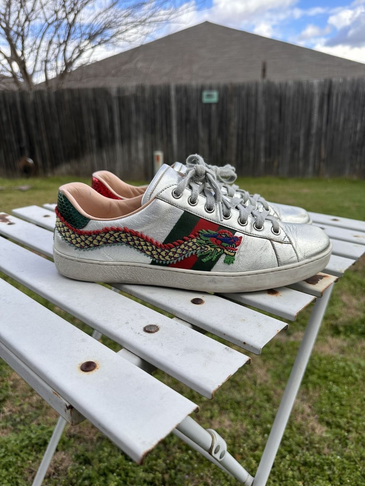 Gucci- Ace Silver Dragon Shoes