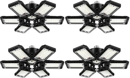 LED Garage Lights 4 Pack -180W, 18000LM 6500K Led Shop Light with 6+1 Deformable Panels, Basement Barn Light Garage Ceiling Lights, E26/E27 for Garage