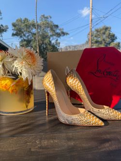 Christian Louboutin So Kate 120 Gold Python Snakeskin Pumps Size 37.5