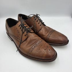 Joseph Abboud Saddle Brown Men Cap Toe Derby Dress Shoes 8.5 Italian Leather