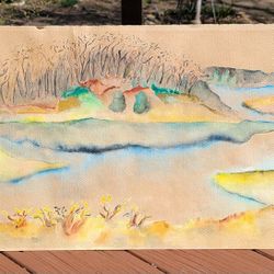 Original Watercolor Landscape Painting 15"×22"