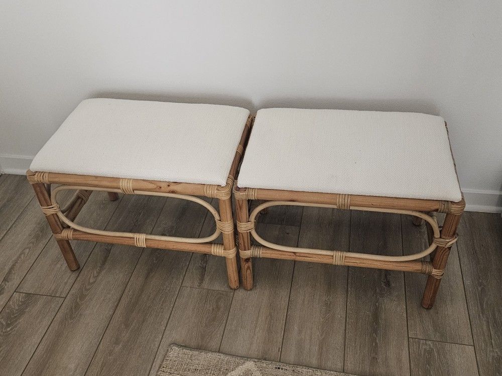 Uttermost Laguna Wood and White Small Bench 2 Pcs 