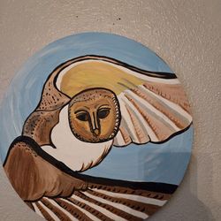 Owl Painting On 20inch round canvas acrylic