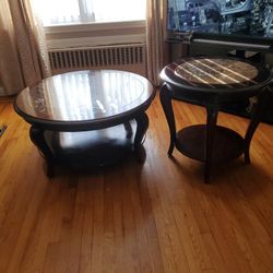 Coffee and Side Table..wood and marble 