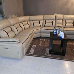 Amite Beige Leather Gel Power Reclining Sectional Brand New 