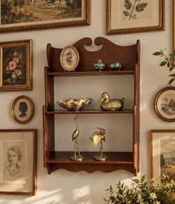 Vintage 3-Tier Wood Wall Hanging Shelf Decor Cottage Colonial Style Curved Display Shelf Antique