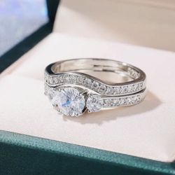 Elegant 925 Sterling Silver 2 Piece Bridal Set 💍New Past Presant Future Wedding Brand Set