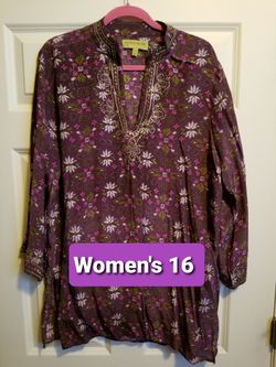 Women's Size 16 Sigrid Olsen Signature Beaded Floral Tunic Top