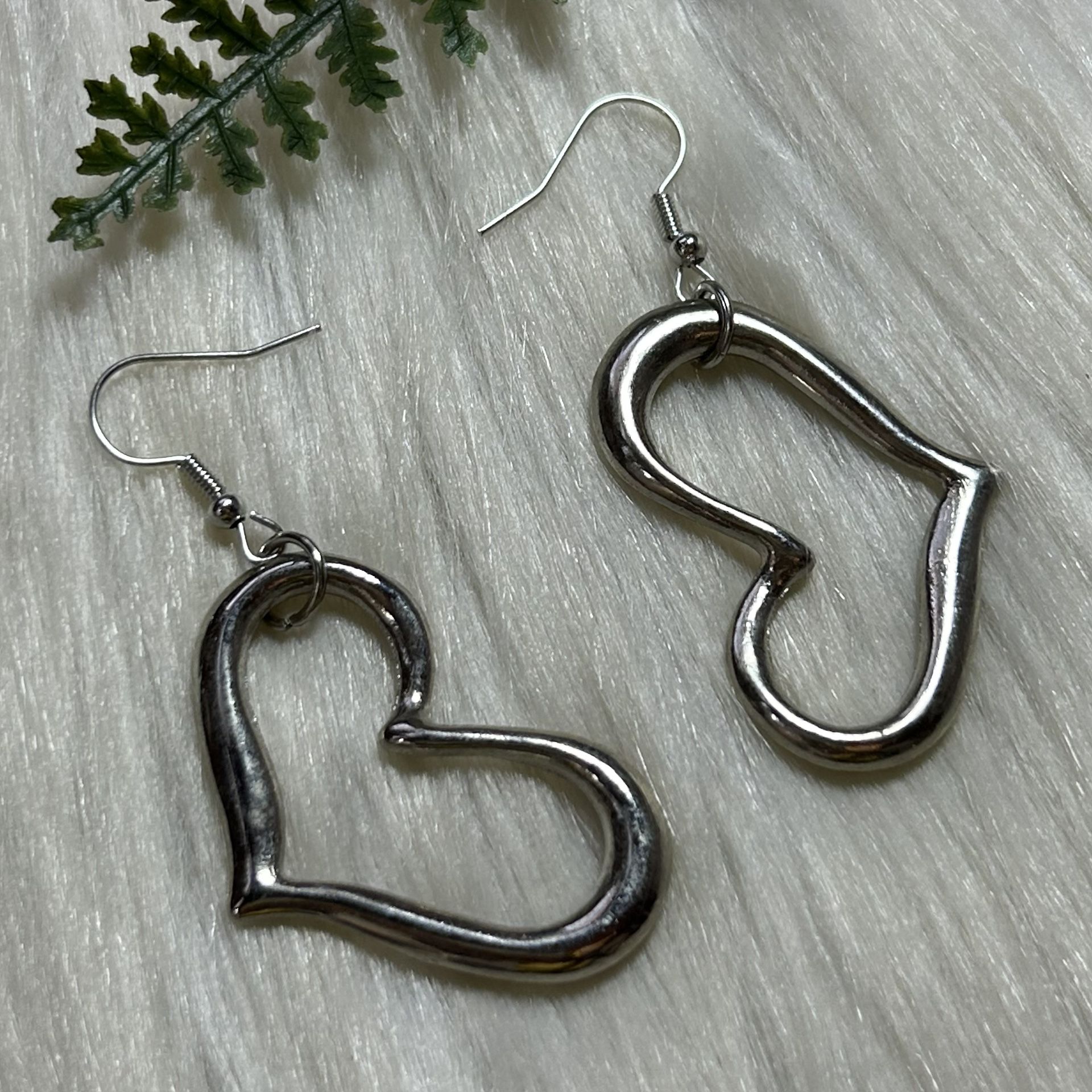 Open Heart silver tone dangle Earrings