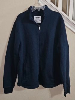 Sonoma Goods For Life men's full-zip navy blue fleece jacket with a stand-up collar and front pockets. Large