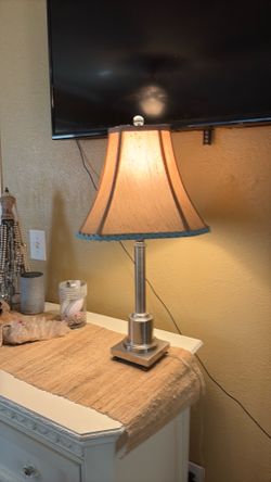 Brushed Nickel Table Lamp with Fabric Shade – Works Great