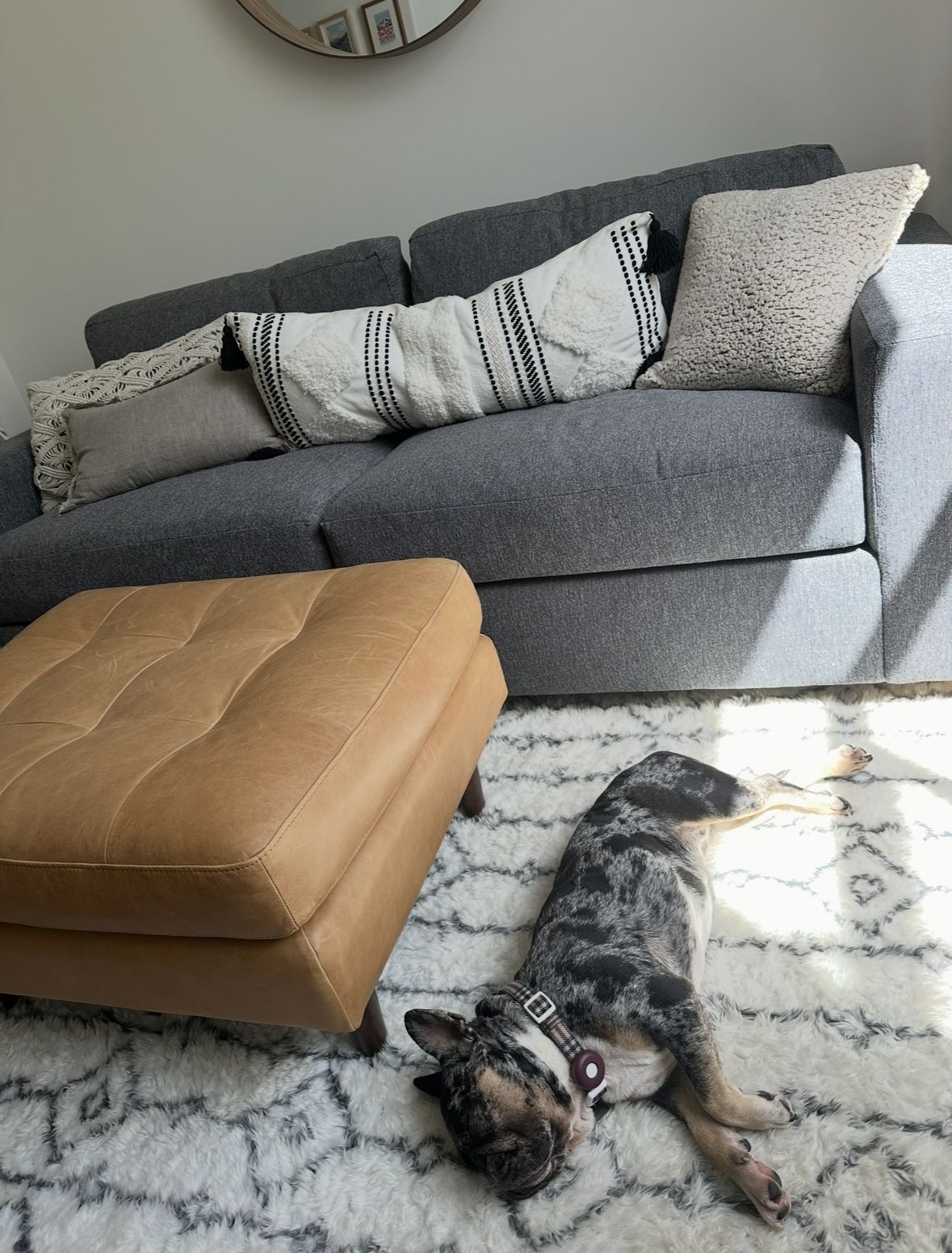 West Elm Dennes Ottoman – Tan Charme Leather (Walnut Legs)