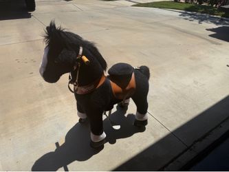 Kids push pony