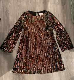 Girls Multicolor Sequin Long Sleeve Dress