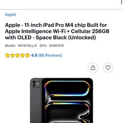 Apple - 11-inch iPad Pro M4 chip Built for Apple Intelligence Wi-Fi + Cellular 256GB with OLED - Space Black (Unlocked