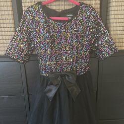 Girl’s SZ 6 ‘Zunie’ Black Dress With Colorful Sequin Top