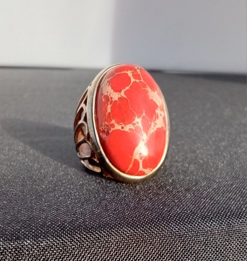 Coral And Sterling Silver Ring 