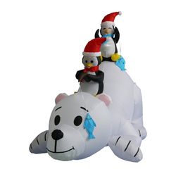 Weather Resistant Inflatable Polar Bear with Penguins
