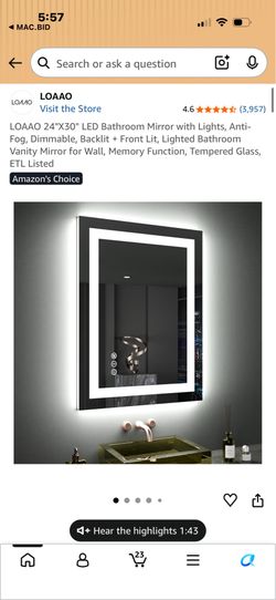 LOAAO 24"X30" LED Bathroom Mirror with Lights, Anti-Fog, Dimmable, Front & BackLit, Lighted Bathroom Vanity Mirror for Wall, Memory Function, Tempered