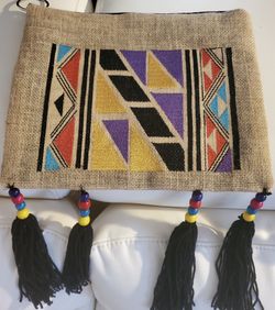 Bold Geometric Black Tassels Handmade Boho Hand Bag