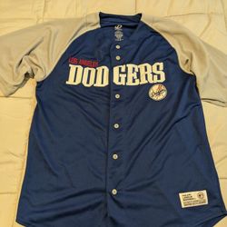 MENS LARGE DYNASTY MLB LA LOS ANGELES DODGERS EMBROIDERED BASEBALL JERSEY