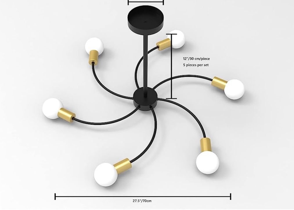 Chandeliers，Sputnik Light Fixture，Bedroom Lights for Ceiling，6-Light，Suitable for Living Room, Bedroom, Dining Room, Corridor, Office (Black and Gold)