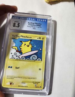 CGC Graded 8.5 Surfing Pikachu Pokemon Card Rising Rivals 114/111 Holo SWIRL