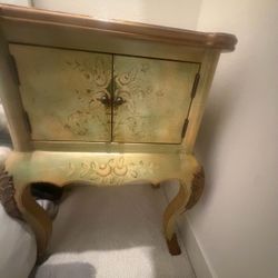 French Provincial Painted Wood Nightstand Cabinet